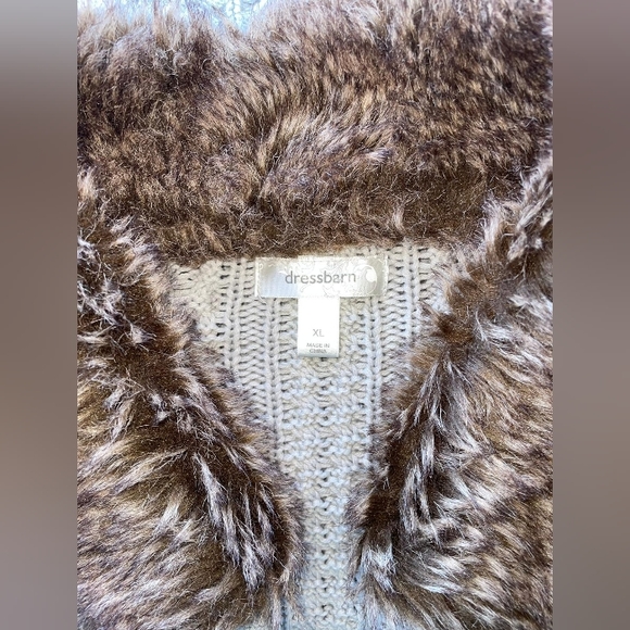 DRESS BARN KNIT CARDIGAN SEATER LOOP FAUX FUR COLLAR WOMEN’S XL GRAY - Picture 6 of 7